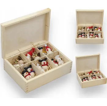 Vánoční dekorace KRABIČKA s vánočními přívěsky – sada vánočních dekorací