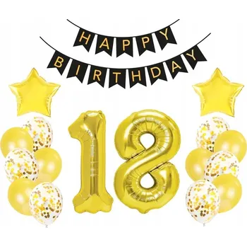 Balónek Sada balónků zlatá k 18. narozeninám Osiemnáctka 17 ks