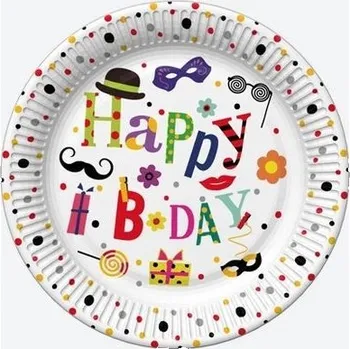 Party nádobí Narozeninové papírové talíře Happy Birthday 23 cm 8 ks narozeninová oslava