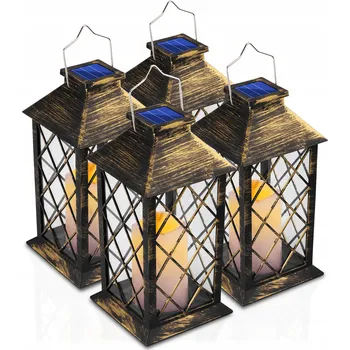 Venkovní osvětlení 4x solární zahradní LED lampa lucerna lampion 28 cm patina, solární hřbitovní svíčka