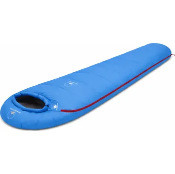 Spacák MXM BS-400 Nejlevnější péřový spacák 400g peří / až do 0° - Modrý Zip na pravé straně