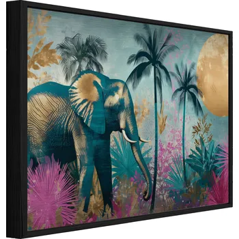 Obraz OBRAZ NA KOVU V ČERNÉM RÁMU SLON DŽUNGLE LOFT OBÝVACÍ POKOJ LOŽNICE 150x100