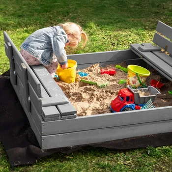 Pískoviště Springos SBP120SET01X PRÉMIOVÉ DŘEVĚNÉ PÍSKOVIŠTĚ 120 X 120 CM SET