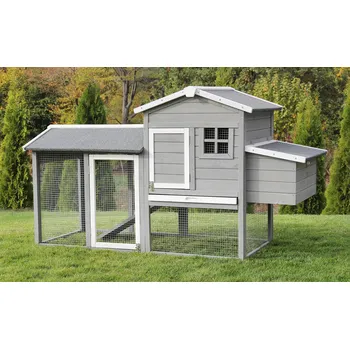 Chov hospodářského zvířete Kurník pro slepice s výběhem a košem na vejce 174 x 66 x 98 cm šedý
