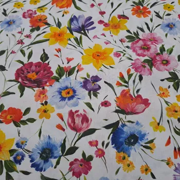 Pro útulný domov bavlněná látka KVĚTY NA BÍLÉ