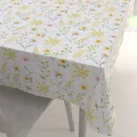 Teflonový obdélníkový ubrus TF-135 Malované žluto-zelené luční kvítí na bílém 100x160 cm