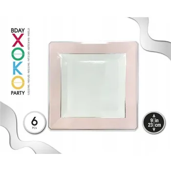 Talíř Papírový talíř čtvercový s růžovým okrajem