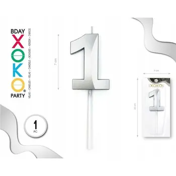 Dortová svíčka Narozeninová svíčka číslice 1 stříbrná - dekorace na dort