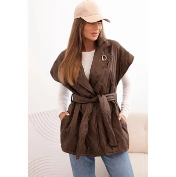 Dámská vesta Dámská prošívaná vesta s páskem a širokým límcem hnědá UNI