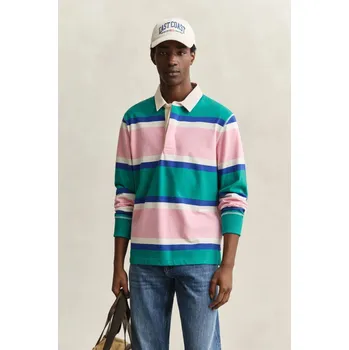 Pánské oblečení POLOKOŠILE GANT BLOCKED STRIPE RUGGER AQUA BLUE