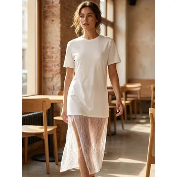 Dámské šaty Sinsay - Dlouhé šaty s krajkovou spodní částí - krémová - 078IQ-01X - 078IQ-01X-XL