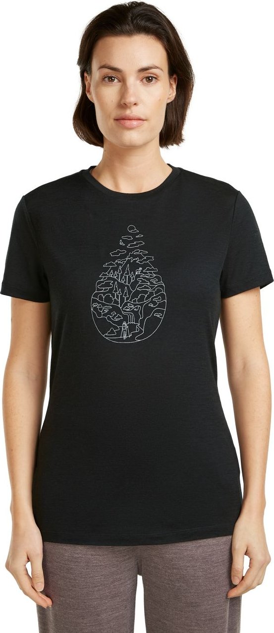 Dámské merino triko s krátkým rukávem ICEBREAKER Wmns 150 Tech Lite III SS Tee Hike Path, Black velikost: S