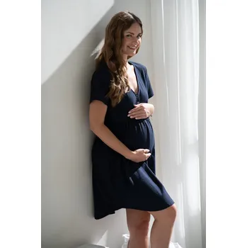 Těhotenská móda Bavlněná těhotenská noční košile Aurora Navy