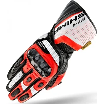 Moto rukavice Shima STR-2 černo-bílo-fluo červené M