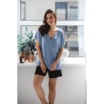 Těhotenská móda Bambusové těhotenské, kojící tričko, krátky rukáv, Moon Blue