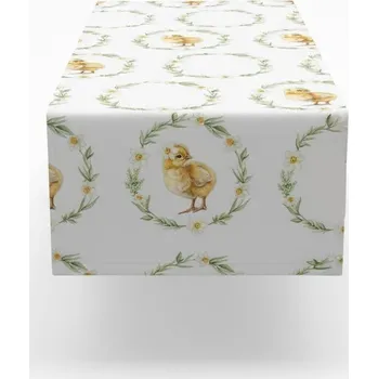 ubrus VELIKONOČNÍ BĚHOUN NA STŮL KUŘE VĚNCE 40 cm x 200 cm