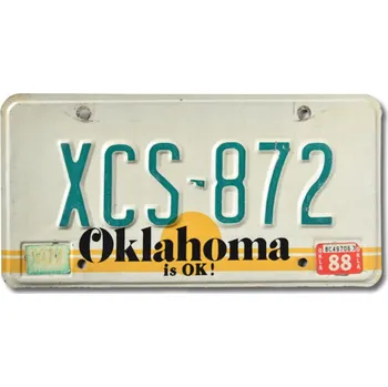 Plechová cedule Americká SPZ Oklahoma is OK XCS-872