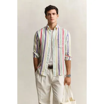 Pánské oblečení KOŠILE GANT REG MULTISTRIPE LINEN SHIRT MULTICOLOR