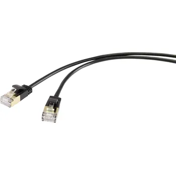 Datový kabel Renkforce RF-4538184 RJ45 síťové kabely, propojovací kabely CAT 8.1 F/FTP 0.25 m černá extrémně tenký , pozlacené kontakty 1 ks