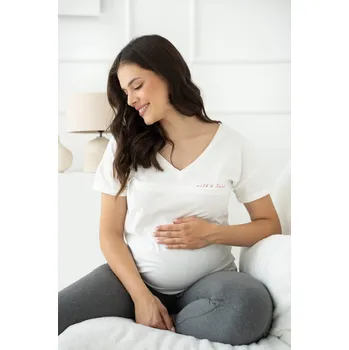 Těhotenská móda Kojící tričko M-Shirt V-neck Cream White