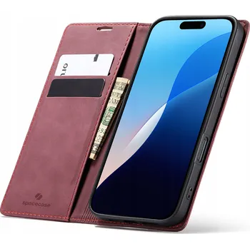 Pouzdro na mobilní telefon Flipové pouzdro Spacecase pro Apple iPhone 16 Plus, červené