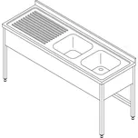 Maxima Stůl na mytí nádobí - 2 dřezy - se zadní stěnou - 150 x 70 cm | 09394085