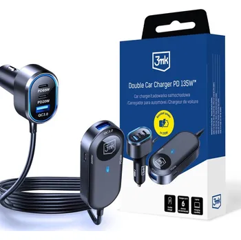 Mobilní telefon Accessories - 3mk Double Car Charger 135W PD QC PPS USB 2A4C Black/Gray