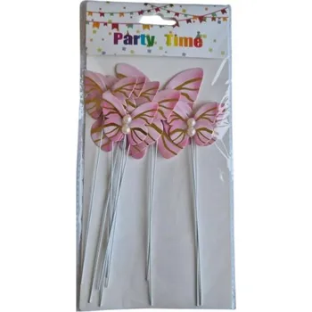 Jedlá dekorace na dort Dortisimo Zápich do dortu Motýlci růžovo-zlatí (10 ks)