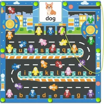 Dřevěná hračka Dřevěný magnetický labyrint Montessori, vzdělávací hračka pro děti