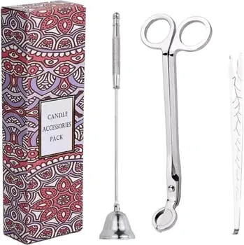 Sada nástrojů pro péči o svíčky – Elegant Silver (Stříbrná sada pro bezpečné a čisté hoření svíček)