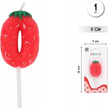 Dortová svíčka Narozeninová svíčka číslice 0 jahoda – dekorace na dort