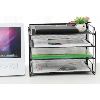 Úložný box Zásuvky na dokumenty Organizér na stůl kovový 4 Police černý