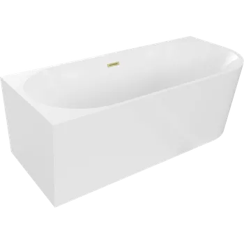 Vana Mexen Mia volně stojící rohová vana levá 150 x 75 cm, bílá, zlatý kartáčovaný přepad - 52691507500L-55 Volně stojící vany