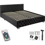 Tectake Čalouněná postel s LED lištami a úložným prostorem - Sametový vzhled černá,180 x 200 cm