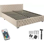 Tectake Čalouněná postel s LED lištami a úložným prostorem - Sametový vzhled písková,180 x 200 cm