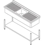 Maxima Stůl na mytí nádobí - 1 dřez - se zadní stěnou a policí - 120 x 60 cm | 09394000