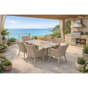 Jídelní set DEOKORK Zahradní ratanová sestava MALIBU 1+6 (cappuccino)