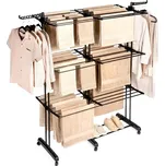 Kovový rozkládací sušák na prádlo XXL, černý, 3 úrovně, teleskopický 75–135 × 66 × 180 cm