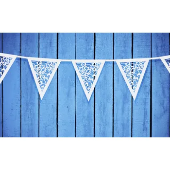 PartyDeco Papírová girlanda, Perleťové krajkové vlaječky, bílá, 300x20cm