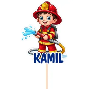Party dekorace Personalizovaný zápich Hasič pro děti se jménem 180 mm