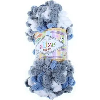 Příze Puffy color, 6075, modrošedá, šedá, bílá