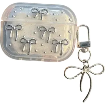 Příslušenství pro sluchátka Fantastický stříbrný průhledný kryt pro AirPods 1 2 s mašlí a přívěskem Ochranný měkký kryt pro sluchátka
