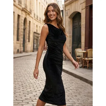 Dámské šaty Sinsay - Velurové šaty s řasením - černá - 962EY-99X - 962EY-99X-S