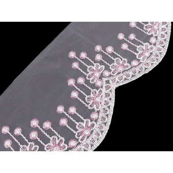 Krajka Vyšívaná krajka na monofilu šíře 18 cm Varianta: 2 růžová sv., Balení: 1 m