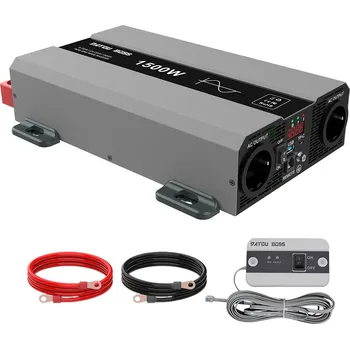 Měnič napětí Měnič napětí z 12/230V 1500W, porty USB, PD 30W, vzdálený vypínač, čistý sinus, stříbrný