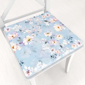 Podsedák Sametový čtvercový podsedák Tamara TMR-044 Jarní květy na nebesky modrém - 38x38x3 cm