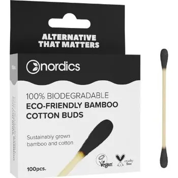 Vatová tyčinka Nordics Bambusové vatové tyčinky do uší černé 100 ks