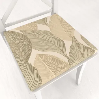 Podsedák Sametový čtvercový podsedák Tamara TMR-046 Přírodní pnoucí listy na krémovém - 38x38x3 cm