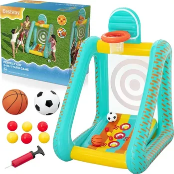 Bestway nafukovací herní centrum 3v1 pro děti – basketbal, fotbal a terč 127 × 109 × 178 cm