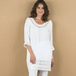 Kreponová tunika s 3/4 rukávy a macramé bílá 42